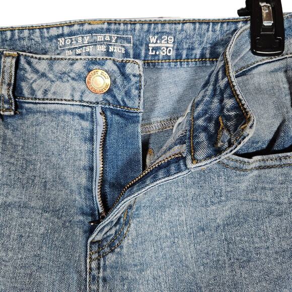 Noisy May Womens Jeans 29 High Rise Straight Leg Distressed Raw Hem Denim Chic - Picture 12 of 13